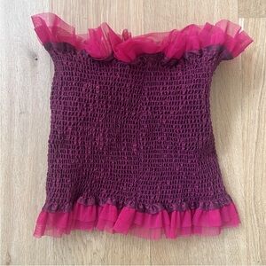 Elegant Ruffled Smocked Tube Top - Pink